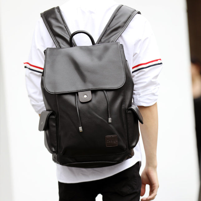 Double shoulder bag men's Korean style leather business trend flip flip backpack with fashion backpack, student bag, men's travel bag