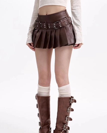 PU Leather Skirt Women's High Waist A- Line Skirt