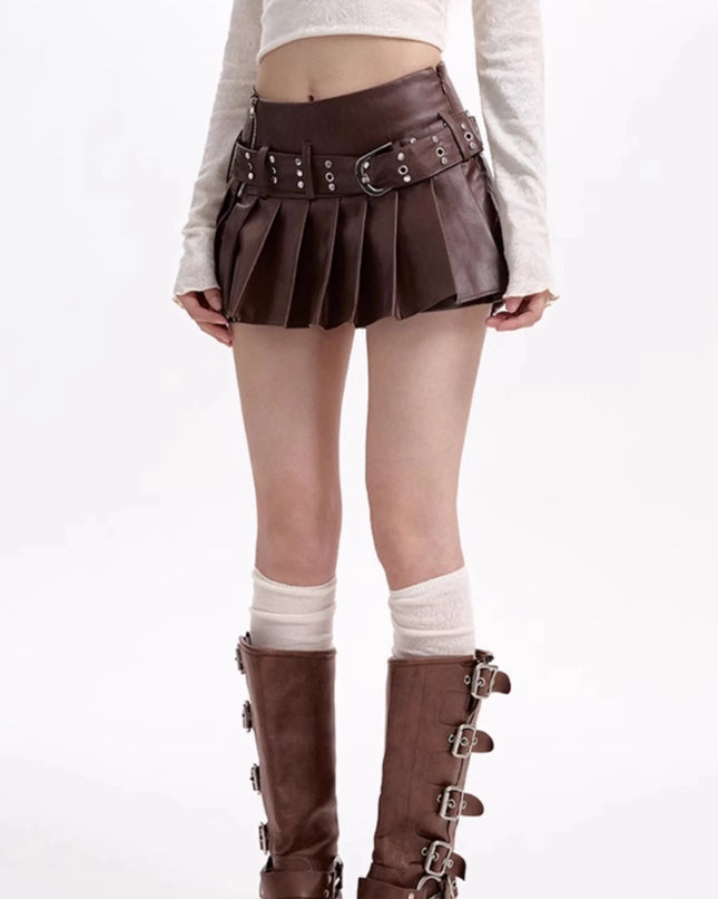 PU Leather Skirt Women's High Waist A- Line Skirt