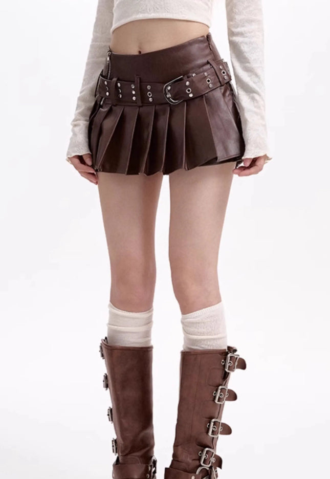 PU Leather Skirt Women's High Waist A- Line Skirt