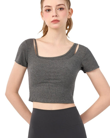 Women's Outerwear Short-sleeved Two-piece Workout Clothes With Chest Pad