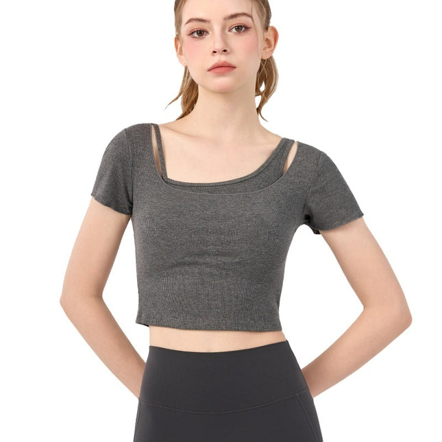 Women's Outerwear Short-sleeved Two-piece Workout Clothes With Chest Pad