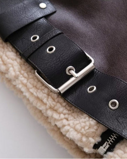 Women's Suede Fur Integrated Motorcycle Jacket