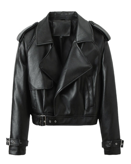 Women's Solid Color Casual Loose Fit Leather Jacket