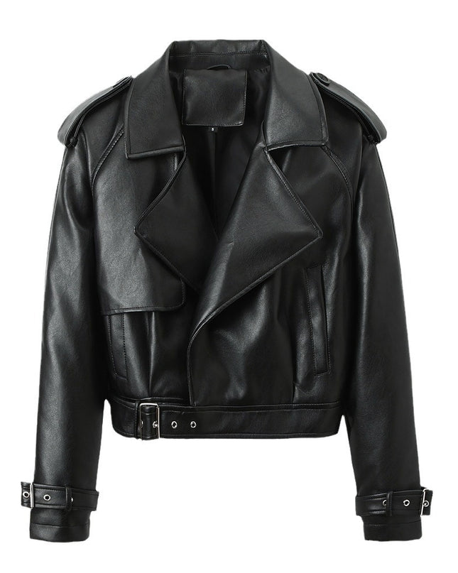 Women's Solid Color Casual Loose Fit Leather Jacket