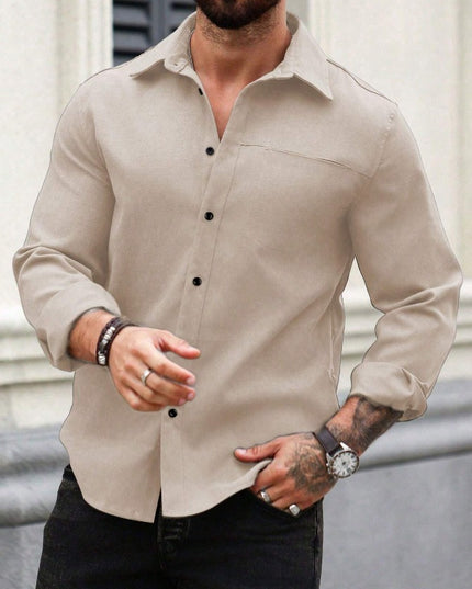Men's Solid Color Pocket Shirt Long Sleeve Single-breasted Lining