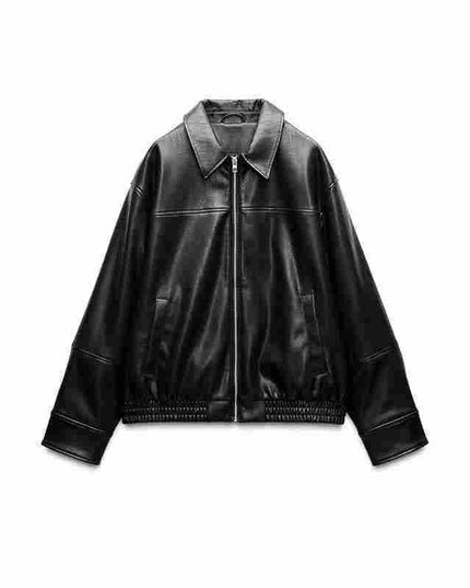 Women's Loose Lapels Leather Coat