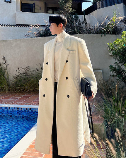 Double Breasted Temperament Woolen Coat Two Colors