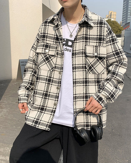 Men's Plaid Long Sleeve Shirt Retro Loose Jacket