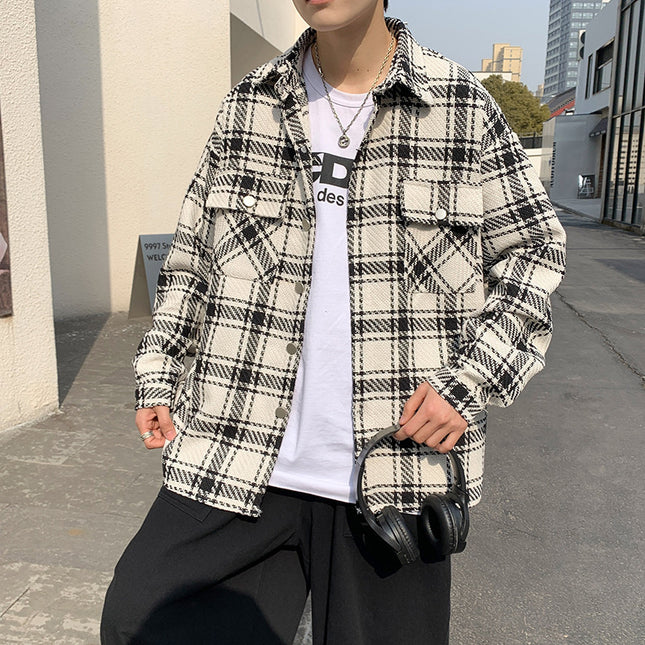 Men's Plaid Long Sleeve Shirt Retro Loose Jacket