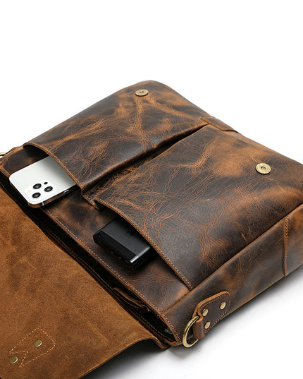 Leather Portable Mens Briefcase Satchel