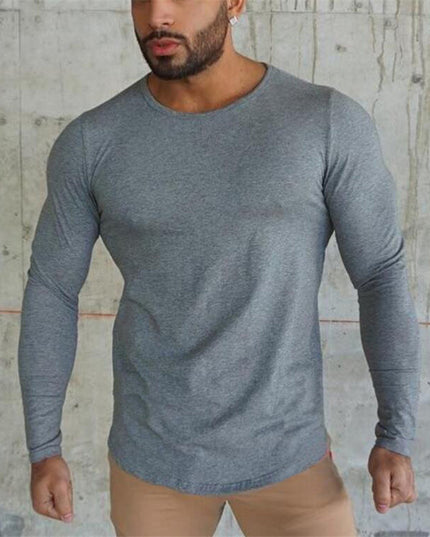 Men's Sports Solid Color Fitness Slim Long Sleeve And Short Sleeve T-shirt