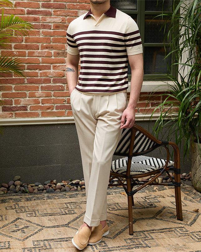 Lapel Lyocell Short Sleeve Fashion Breathable Stripes Polo Shirt