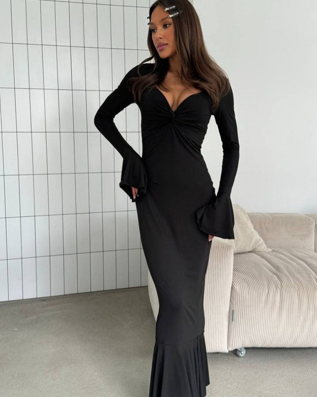 V-neck Elegant Ins Ruffle Sleeve Long Sleeve Summer Dress