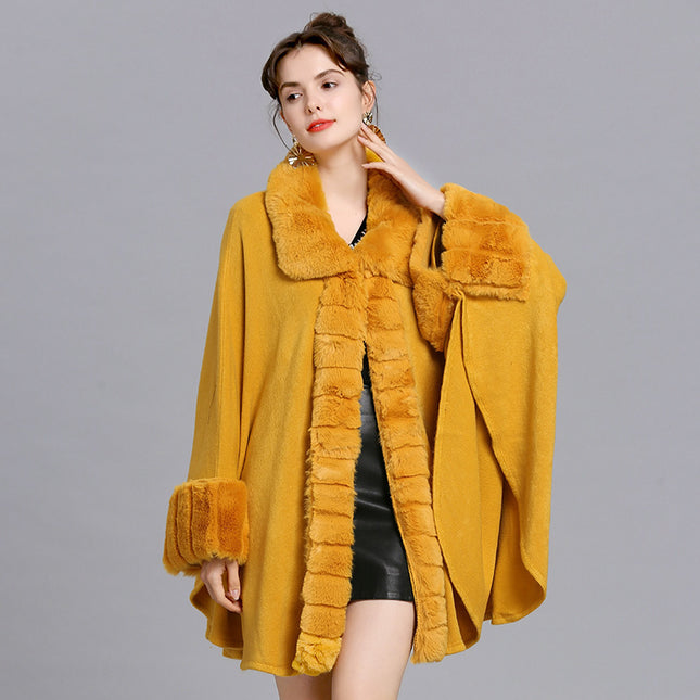 Oversized Loose Rex Rabbit Fur Collar Knitted Cardigan Jacket
