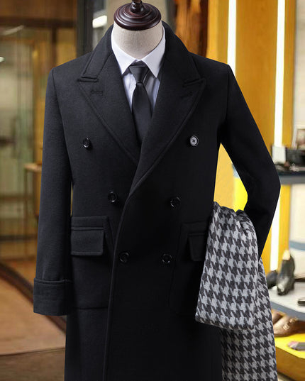 Slim Double Breasted Men's Autumn And Winter Woolen Trench Coat