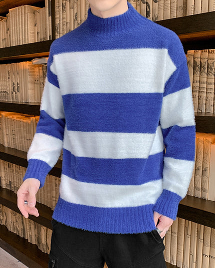 Half High Collar Pullover Striped T-Shirt