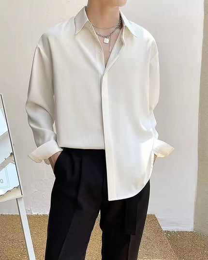 Men's Ice Silk Drape Long Sleeved Loose Casual Shirt
