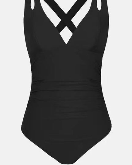 Bikini Triangle One-piece Solid Color Cross Shoulder Strap