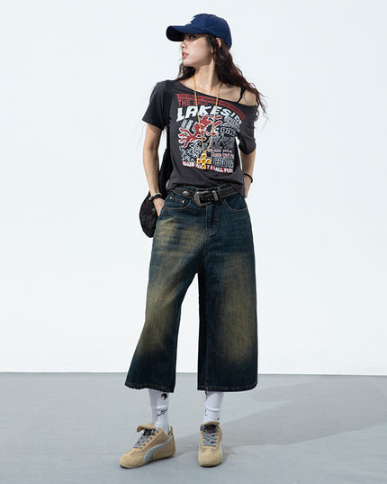 Fashion American Retro Wide Leg Jeans For Women