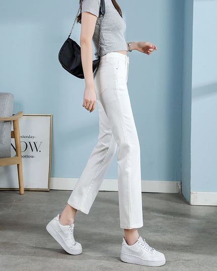 White Jeans Korean Style High Waist Stretch Cigarette Pants Small Cropped Straight Pants