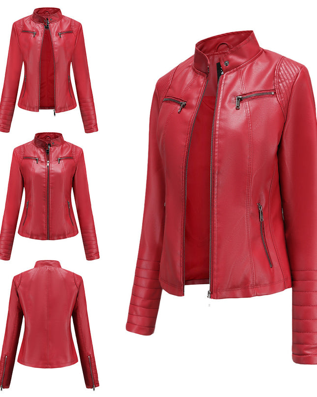 Women's Leather Thin Motorcycle Clothing Short Chic Women's Jacket