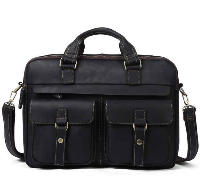 Genuine Men’s Retro Business Bag | Cowhide Briefcase & 15.6-Inch Laptop Bag