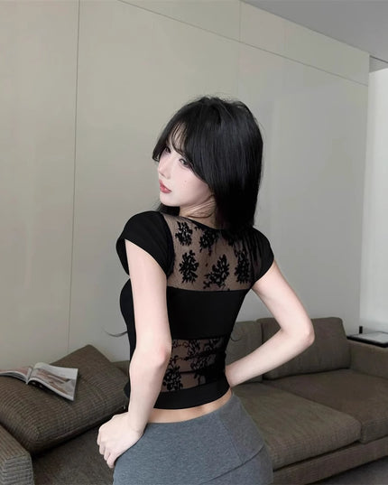 Summer Sexy Lace Stitching Backless Slim Fit All-matching