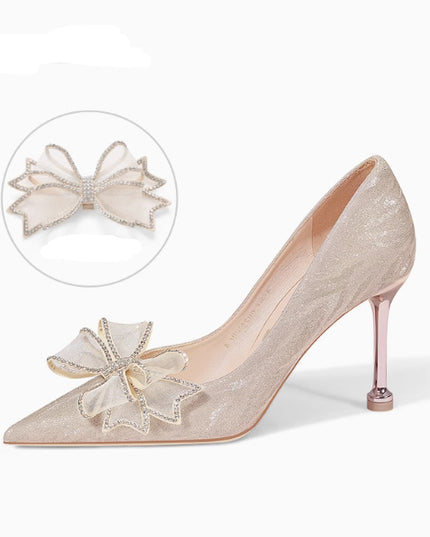Sequined Champagne Crystal Shoes Pointed Stiletto Heel High Heels