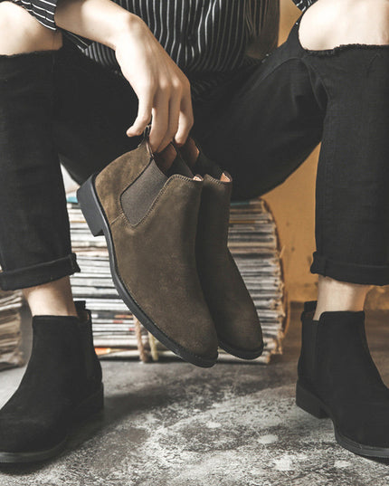 Men's leather pointed toe high-top boots
