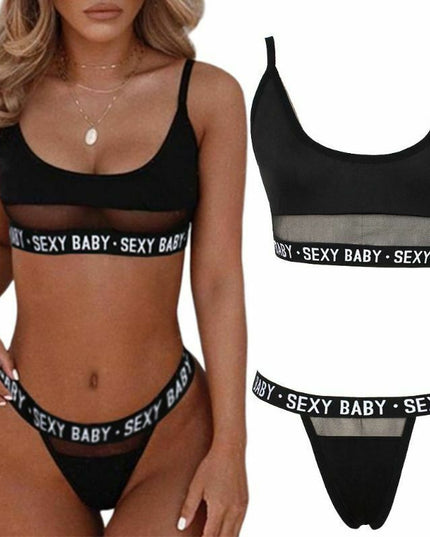 Sexy openwork letters split bikini