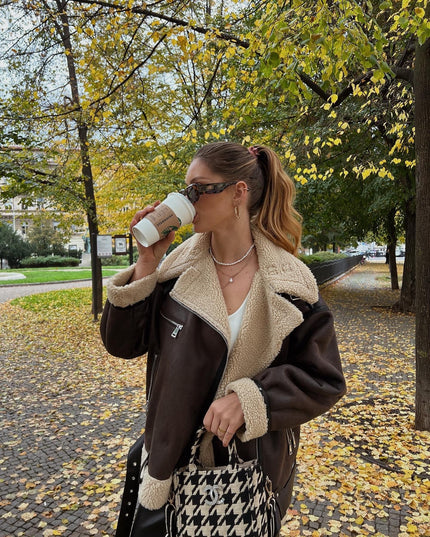 French Fur Integrated Multi-zipper All-matching Long Long Sleeve Jacket