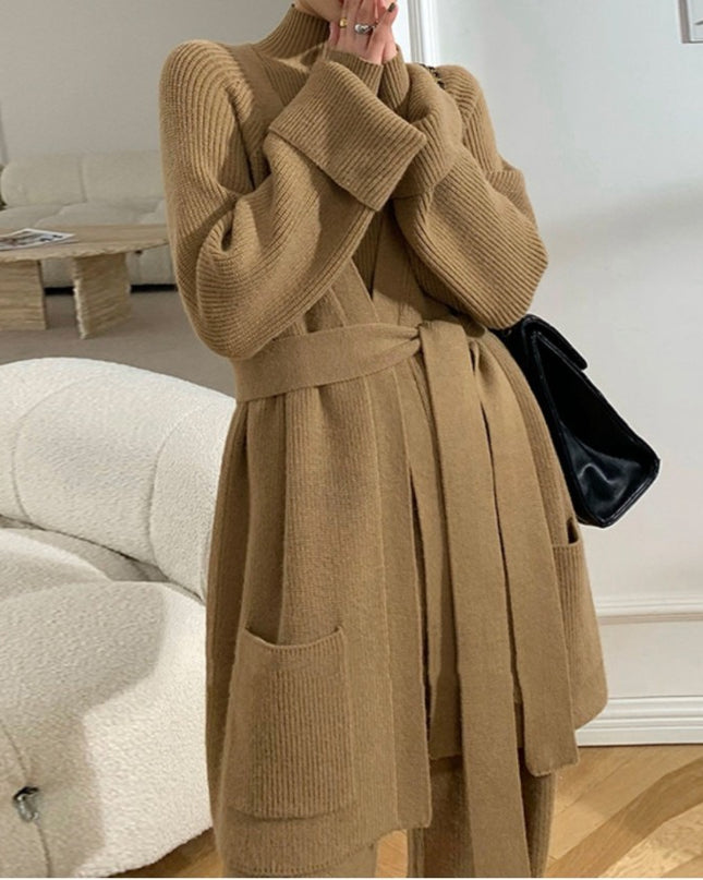 Women's Knitted Wide-leg Pants Sweater Cardigan Three-piece Set