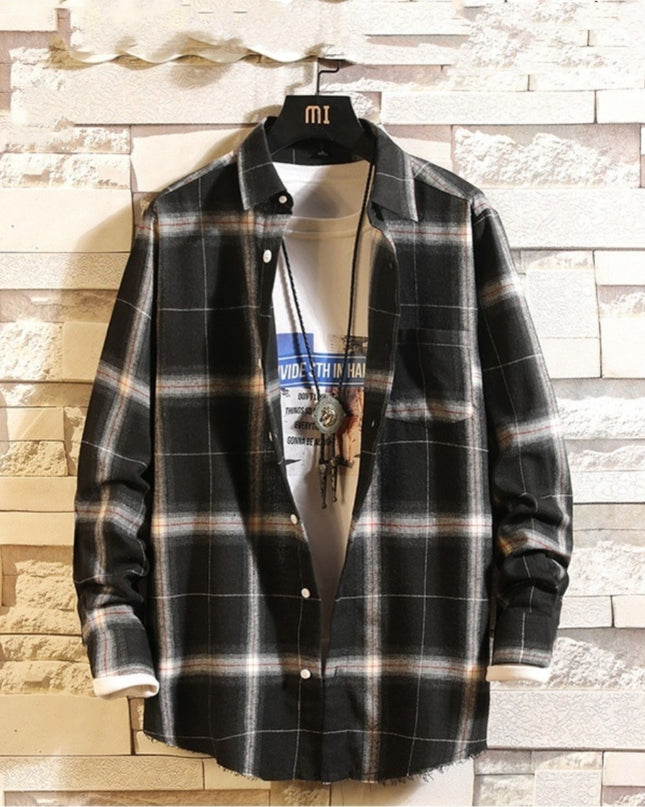 Men's Casual Plaid Shirt Korean Style