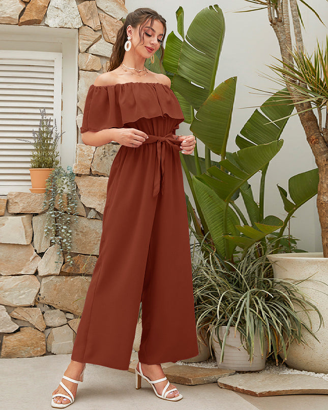 Women's Lace-up Cropped Short-sleeved Wide-leg Pants