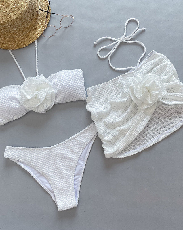 3D Flower Split Women's Swimsuit Three-piece Bikini