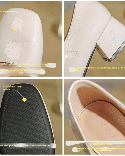 Square Toe Patent Leather Buckle With Pearl Mary Jane Shoes Women