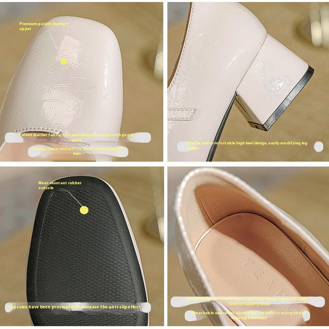 Square Toe Patent Leather Buckle With Pearl Mary Jane Shoes Women