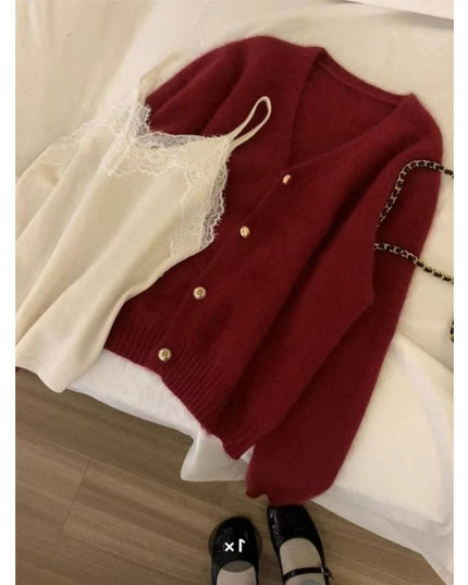 Women's Solid Color Gold Buckle Soft Glutinous Sweater Coat