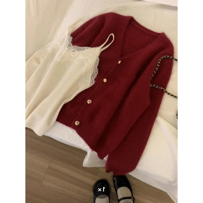 Women's Solid Color Gold Buckle Soft Glutinous Sweater Coat