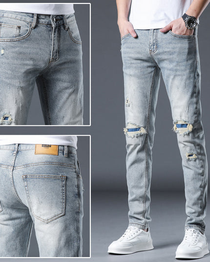 New Patch Ripped Jeans Men's Stretch