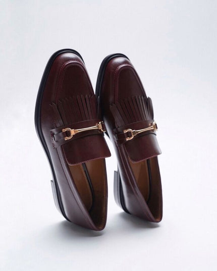 Flat-heel Brown Leather Solid Color Round Toe Low-top Commuter Shoes