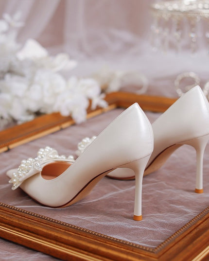 Women's Stiletto Heel Bride Wedding Dress Shoes White