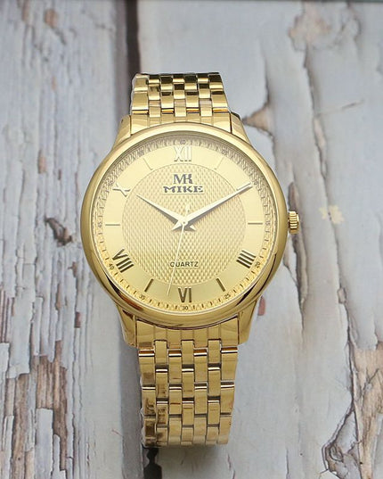 Waterproof Men's Gold Watch Fashion Gun Color Steel Band Quartz Watch