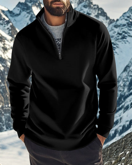 Men's Sweater Zipped Stand Collar Fleece-lined