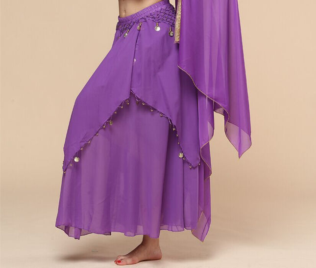 Belly Dance Hanging Coin Skirt Chiffon Big Hem Dress