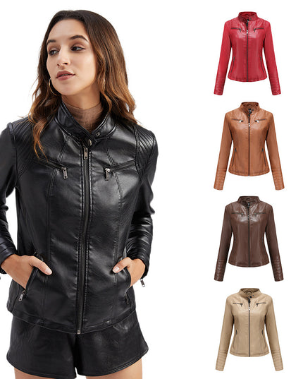 Women's Leather Thin Motorcycle Clothing Short Chic Women's Jacket