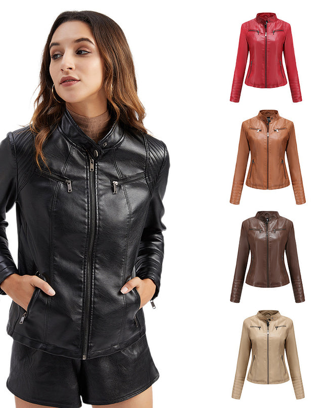 Women's Leather Thin Motorcycle Clothing Short Chic Women's Jacket