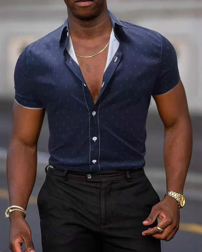 Breathable Stretch Thin Printed Short-sleeved Men's Shirt