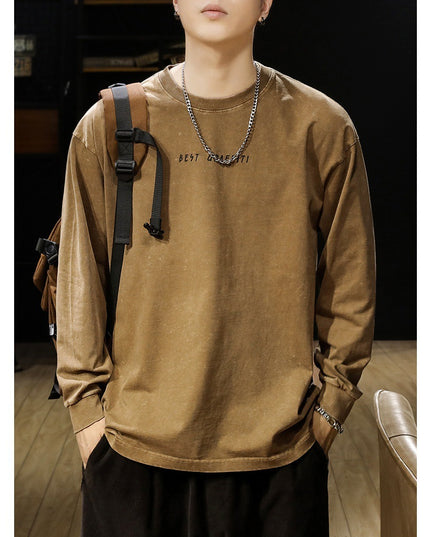 American-style Washed-out Vintage Long-sleeved T-shirt For Men